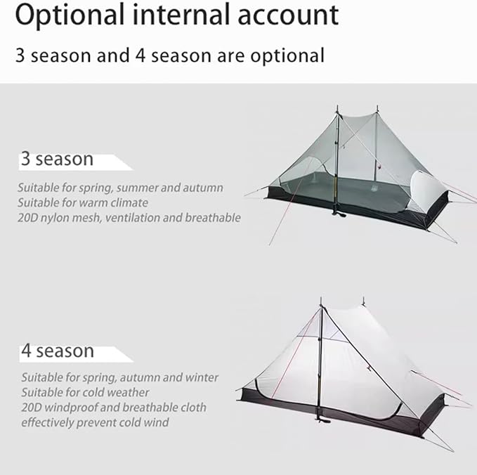 3FULGEAR Lanshan 2 Tent 2 Person Ultralight Camping Tent 3/4 Season Professional 15D Silnylon Rodless Tent for Camping Climbing Hiking