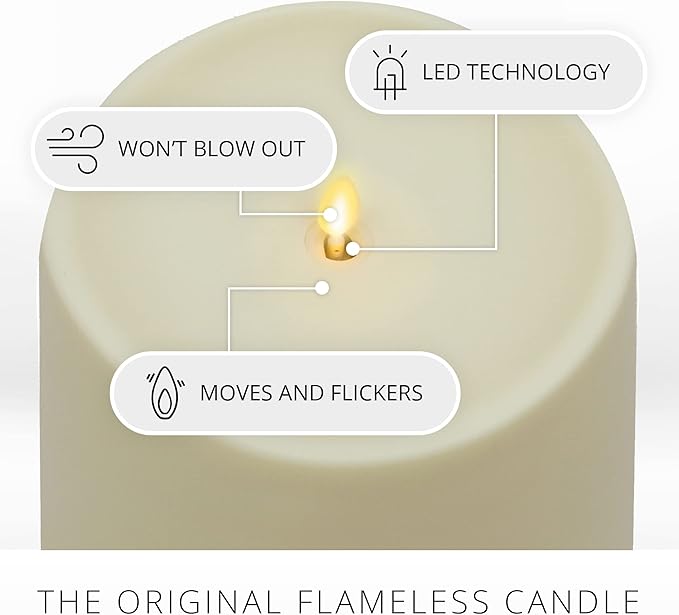 Luminara Realistic Artificial Moving Flame Outdoor Pillar Candle - Moving Flame LED Battery Operated Lights for Outside Christmas Halloween - Remote Ready - Remote Included - Ivory - 6 x 11