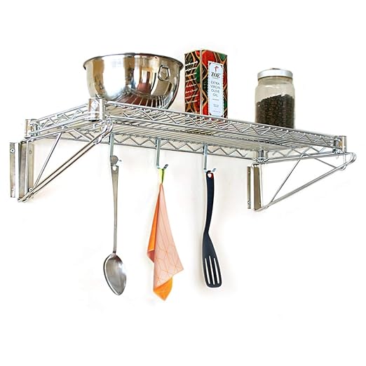KPS Commercial Chrome Wire Shelf 14 x 48 - NSF 1 Shelf Modern Style Wall Mount Kitchen Storage