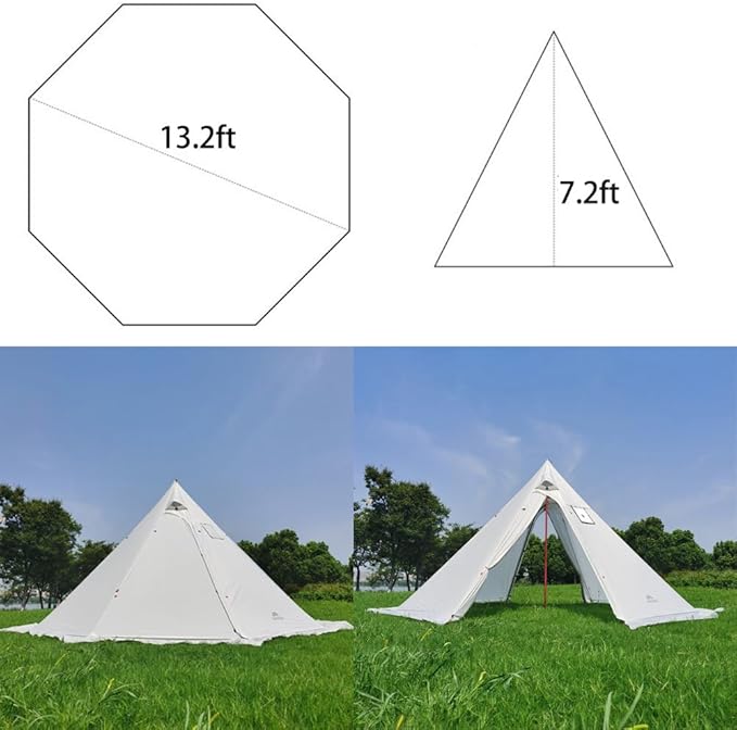 Tipi Hot Tent with Fire Retardant Stove Jack for Flue Pipes 3~4 Person Lightweight Teepee Tents with Snow Skirt for Family Team Outdoor Backpacking Camping Hiking