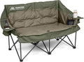 Double Camping Chair Oversized Padded Camping Chairs for Adults Folding Loveseat with Cup Holders and Side Pockets Heavy Duty Outdoor Lawn Chairs for CampingSports FishingBeachGreen