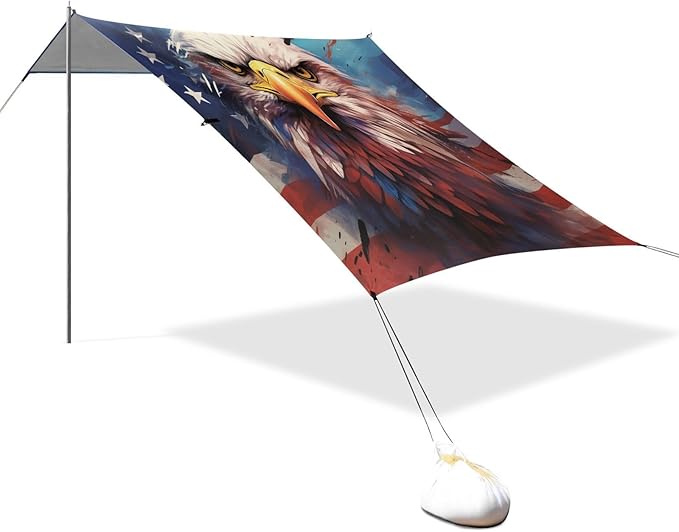 ALAZA American Flag Eagle Portrait Beach Tent Sun Shelter UPF50+ Protection Beach Shade Canopy w/ 4 Sandbags for Outdoor Camping Fishing Backyard Fun Picnic 10x9 ft
