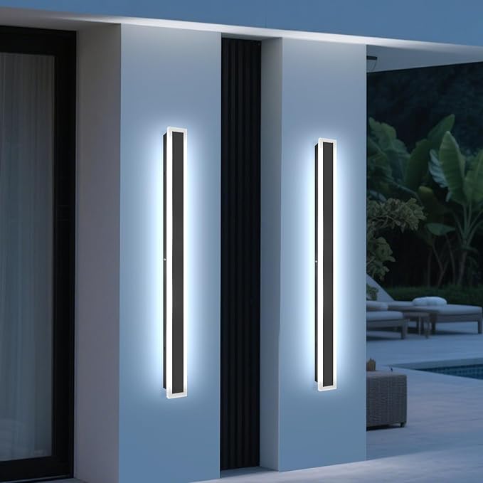 2 Pack 47.2In Outdoor Wall Sconces Black Modern Light Exterior Light Fixtures for House 3CCT Dimmable lED Linear Outside Sconce for Garage Doorway Porch Stairway