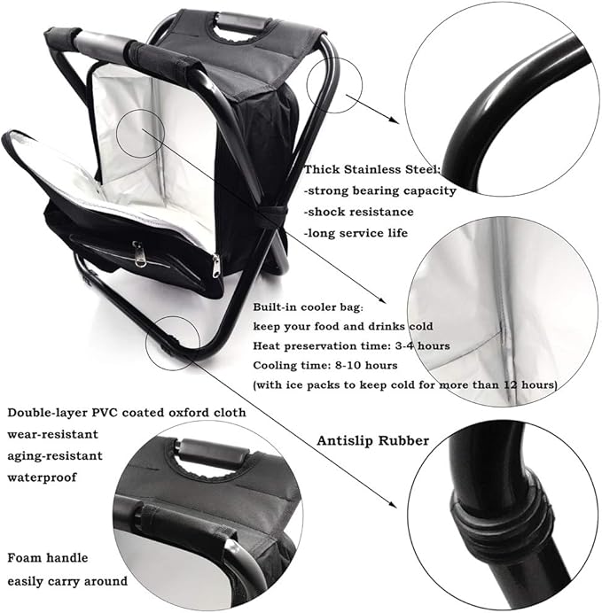 XKMT- Folding Stool Insulated Cooler Bag Backpack Chair Beach Fishing Camping Hiking
