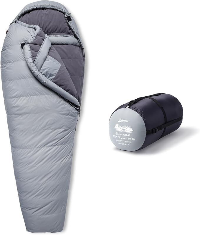 Litume Glacier -58°F Sleeping Bag Extreme Cold 800+ Fill Power Down Expedition-Grade Mummy Design Water-Repellent 20D Nylon Tested for Winter Camping &amp Mountaineering