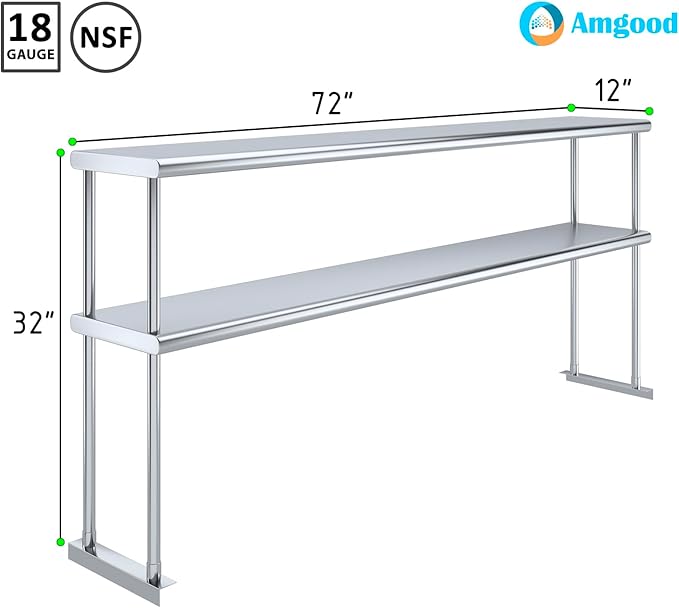 AmGood Double OverShelf Stainless Steel NSF - Many (72 Long x 12 Deep)
