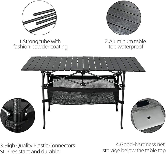 Outdoor Folding Portable Picnic Camping Table Aluminum Roll-up Table with Easy Carrying Bag for IndoorOutdoorCamping BeachBackyard BBQ Party Patio Picnic