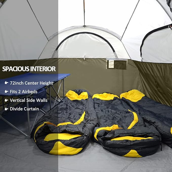 CAMPROS CP Tent 8 Person Camping Tents Weather Resistant Family Tent 5 Large Mesh Windows Double Layer Divided Curtain for Separated Room Portable with Carry Bag