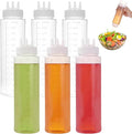 Sauce Bottle Squeeze 6-Pack 24 Oz 3 Hole Tri-Cone Nozzle Clear Dispensing Plastic Bottles For Ketchup Syrup Honey Includes Scale