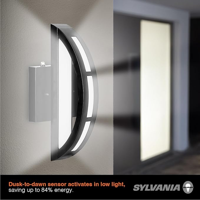 Sylvania Wall Mount Round LED Light Sconce 12.5W 5 CCT (2700/3000/3500/4000/5000K) 80 CRI 450 LMS Black with Sensor - 1 Pack (63472)