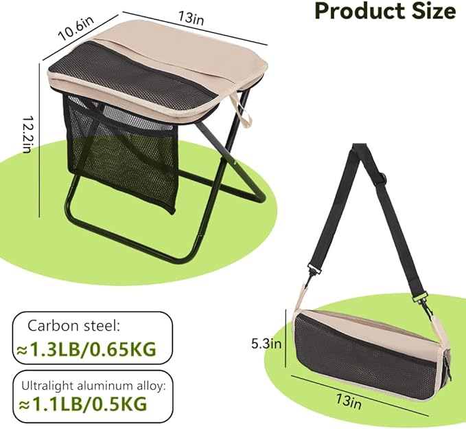 2 Pack Portable Folding Stools Collapsible Backpack Stool with 3 Storage Pouches Camping Chair Outdoor Seats Foot Rest Ultralight for Hiking Fishing Camping Festivals Large 13x10.62x12.2