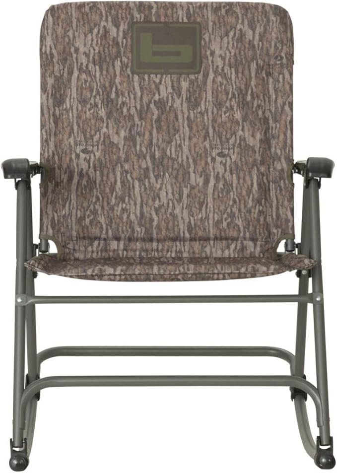 Banded Folding Rocking Chair | Lightweight Portable Weather-Resistant Extra-Wide Padded Outdoor Hunting &amp Camping Chair with Tubular Steel Frame &amp Armrests Bottomland