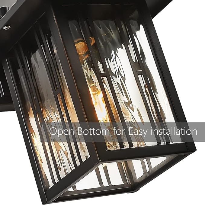 Outdoor Wall Lights Exterior Front Porch Lights Wall Sconce Wall Mount Waterproof Wall Lantern with Water Ripple Glass Oil Rubbed Bronze Light Fixtures for House Garage Patio 2-Pack