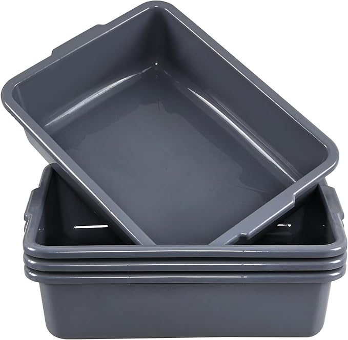 22 L Plastic Commercial Bus Tubs Large Bussing Tubs Grey Bus Pans 4 Packs