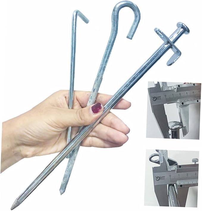 HANABASS 4pcs Sturdy Steel Tent Stakes and Hooks Tent Pegs Nails for Stake Kit Outdoor Camping Tarp Fixation