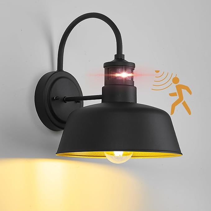 10 Motion Sensor Outdoor Light Fixture Dusk to Dawn Wall Light Fixtures with E26 Base Socket IP65 Waterproof Exterior Porch Lights Outdoor for Garage Entrance Doorway Entryways HS2213-1