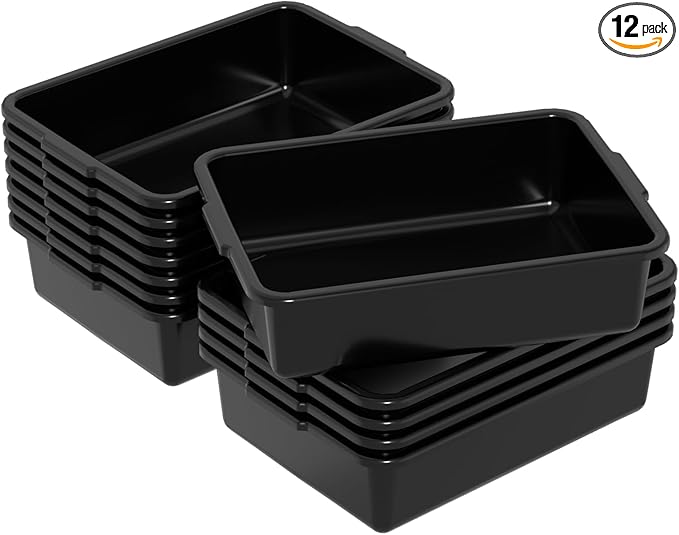 Obstnny 12 Packs 13 L Black Commercial Dish Bin Plastic Restaurant Bus Tubs Small Wash Basin