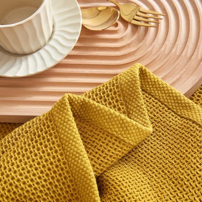 Bnitoam 100% Cotton Waffle Weave Blanket for Bed Couch Sofa 80x92 Soft Breathable Cooling Cellular Blanket for Adult Lightweight All Season Machine Washable Yellow (Yellow 80x92)