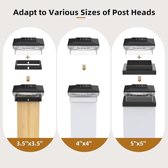 Solar Post Cap Light 4x4/5x5 – 6 Pack Dual Color 800mAh 12H Runtime Auto Dusk-to-Dawn On/Off Black