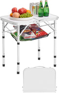 VEVOR Folding Camping Table Adjustable Height Aluminum MDF Outdoor Portable Lightweight for Cooking Beach Picnic Travel 24 x 16 inch