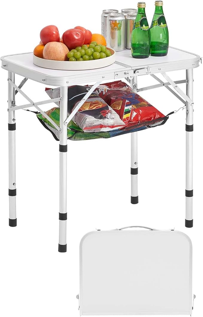 VEVOR Folding Camping Table Adjustable Height Aluminum MDF Outdoor Portable Lightweight for Cooking Beach Picnic Travel 24 x 16 inch