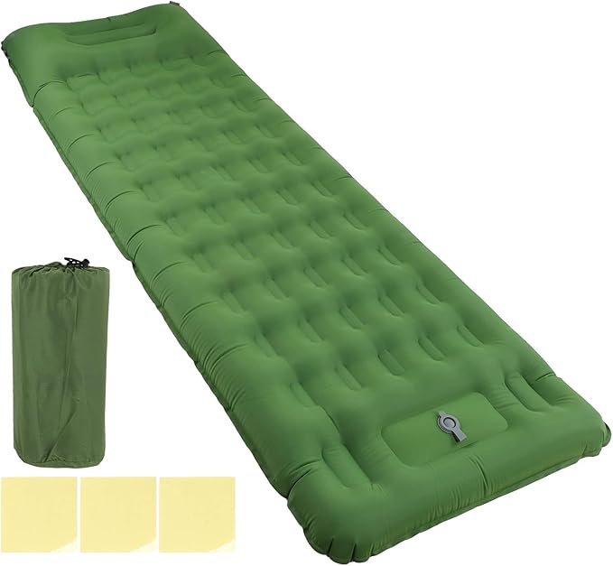 Sleeping PadCamping Sleeping PadDurable Air Bed Compact60s Seconds Fast Inflation Ergonomic Support Water Proof Nylon Camping Mattress for Backpacking Hiking Tent(Olive Green)