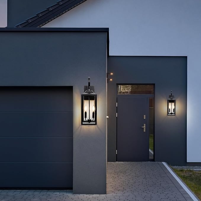 19 Large Outdoor Wall Light - Black Outside Wall Mounted Light Fixture Exterior Farmhouse Wall Sconce Lantern 2-Light Modern Porch Lighting Exterior Lamp for House 2 Pack