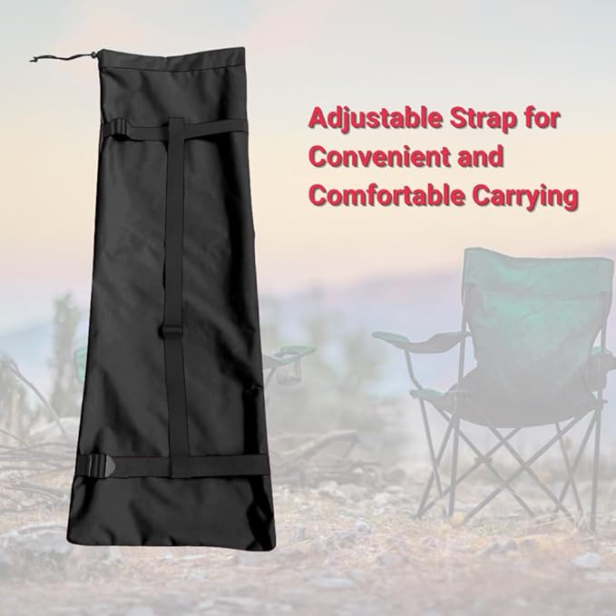 Heavy Duty Camping Chair Replacement Bag with Side Pocket Camp Cover Bags for Carrying Folding Chairs - 48 X 11 Inches Durable 600D Oxford Fabric Extra Wide Mouth Adjustable Strap (Black)