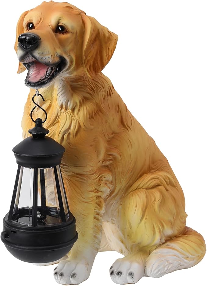 Afirst Solar Dog Statue Garden Decor Outdoor Statue Decor with Solar Lantern Valentine's Day Gift Lovely Golden Retriever Figurine Patio Lawn Yard Art Ornaments Housewarming Gift