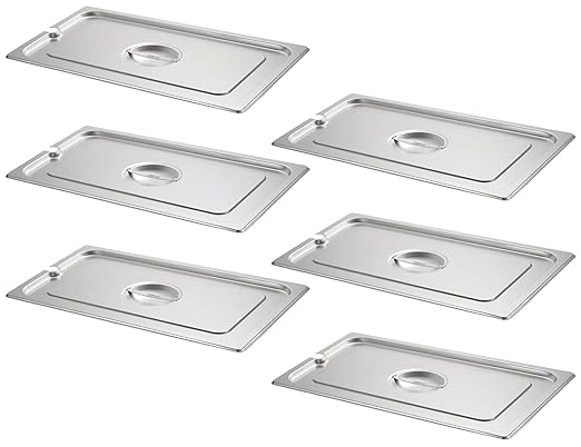 CURTA 6-Pack Full Size Slotted Steam Table Pan Covers with Handle NSF Certified 18/8 Stainless Steel Hotel Pan Lids for Catering Buffet Restaurant Commercial Kitchen Dishwasher Safe