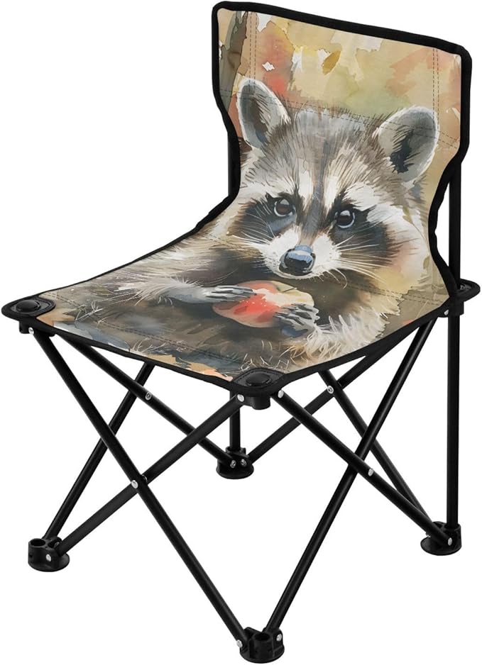 Cute Raccoon and Fruit Portable Camping Chairs Folding Chair - Durable Oxford Fabric Lightweight Iron Frame Easy Fold Design - Ideal for Outdoor Activities Camping Fishing and Travel