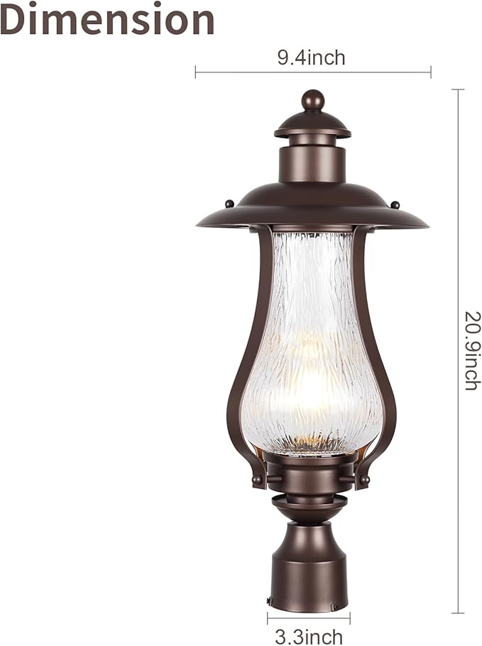 Treekee Outdoor Post Light Fixture Vintage Brown Pole Lantern with Wood Grain Glass Farmhouse Exterior Post Lamp with E26 Socket for Garden Pathway Patio Porch Courtyard Driveway Street