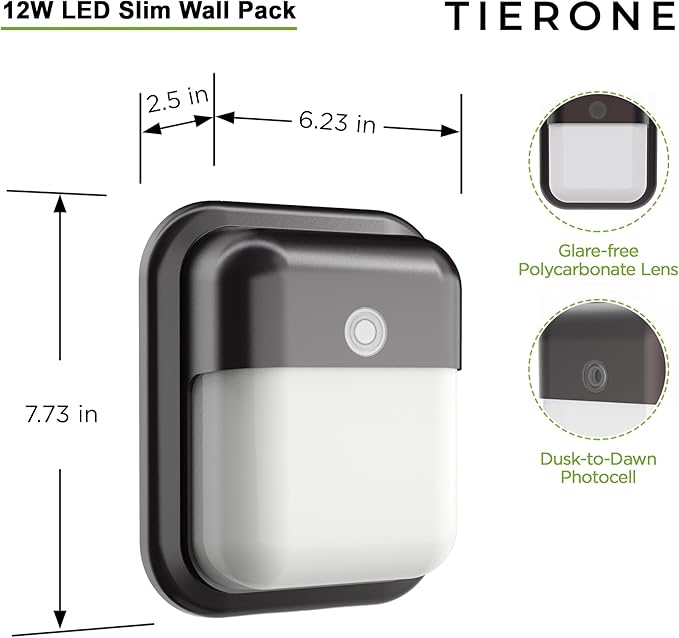 TIERONE Modern LED Wall Pack Light Security Light with Dusk to Dawn Photocell Outdoor Wall Lantern for Patio Porch Hallway 12W 1000LM 3000K Daylight Waterproof UL Listed 4 Pack