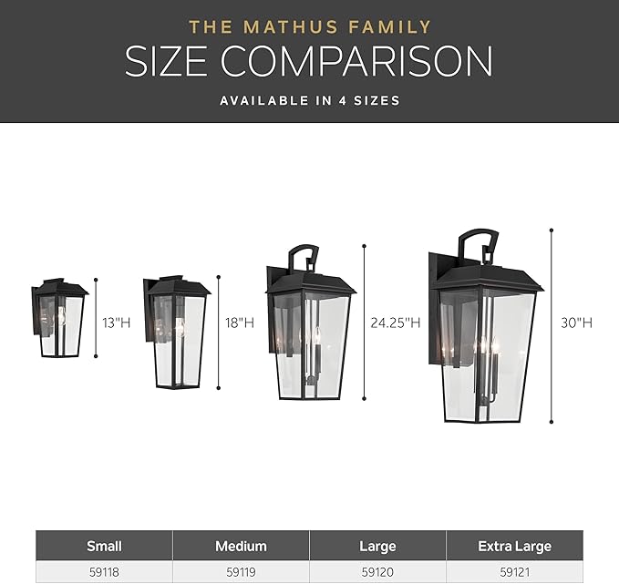 Kichler Mathus 3-Light Textured Black Luxe Updated Traditional Outdoor Wall Light with Clear Glass for Outdoor Walls Exterior Doors Garage Porch or Patio Walls