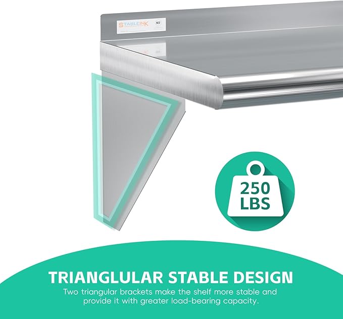 STABLEINK Stainless Steel Shelf 14x48 inches Heavy Duty Commercial Shelves Wall Mount Metal Shelving for RestaurantKitchenLaundry RoomGarageHome