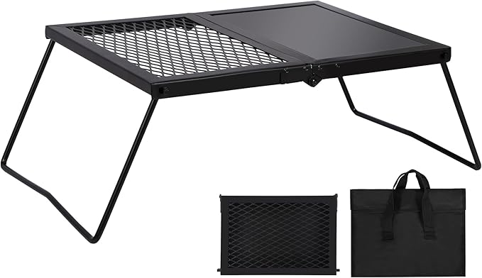 REDCAMP Folding Campfire Grill Heavy Duty Steel Grate Portable Camp Fire Cooking Racks and Griddle for Outdoor Versatile Campfire Cooking