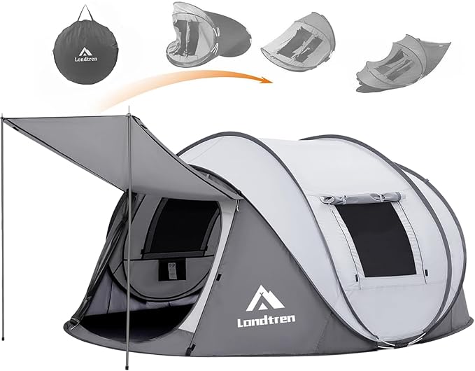 4 Person Easy Pop Up Tent Waterproof Automatic Setup 2 Doors-Instant Family Tents for Camping Hiking &amp Traveling