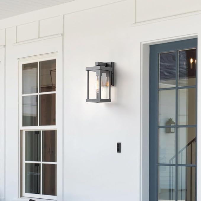 mirrea 11 Classic Outdoor Wall Sconce 1 Light in Matte Gray Rectangular Metal Frame and Clear Glass Shade Waterproof Porch Light Patio Light Pack of 2