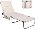 WLIVE Outdoor Tanning Chair 5-Position Folding Beach Chair with Face Hole for Adults Portable Patio Lounge Chair for Beach PoolCamping Beige