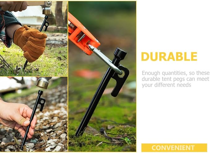 Camping Tent Stakes Steel Sand Pegs Set with 4 Heavy-Duty 25cm Metal Ground Stakes and Carry Bag for Outdoor Camping Beach and Wind-Resistant Tent Fixing Equipment