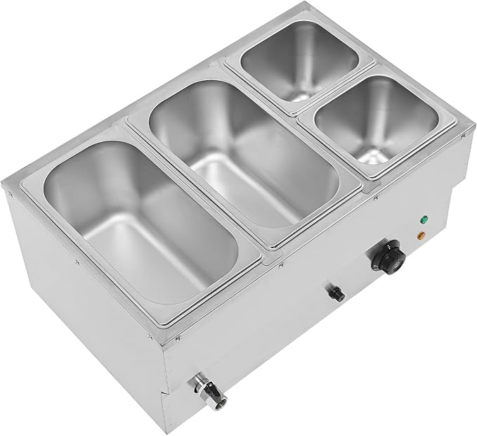 110V 4-Pan Commercial Food Warmer 1500W Electric Steam Table 15cm/6inch Deep Professional Stainless Steel Buffet Bain Marie with Temperature Control for Catering and Restaurants