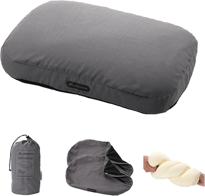 BISINNA Camping Memory Foam Pillow Ultralight Travel Pillow Backpacking Pillow with Removable Cover Ergonomic Neck Lumbar Support for Outdoor Camp Sport Hiking Backpacking Sleep (Gray)
