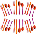 Buyer Star 24-Piece Rainbow Red Silverware Flatware Set Stainless Steel Travel Eating Utensil for Picnic Camping Service for 6 Dishwasher Safe