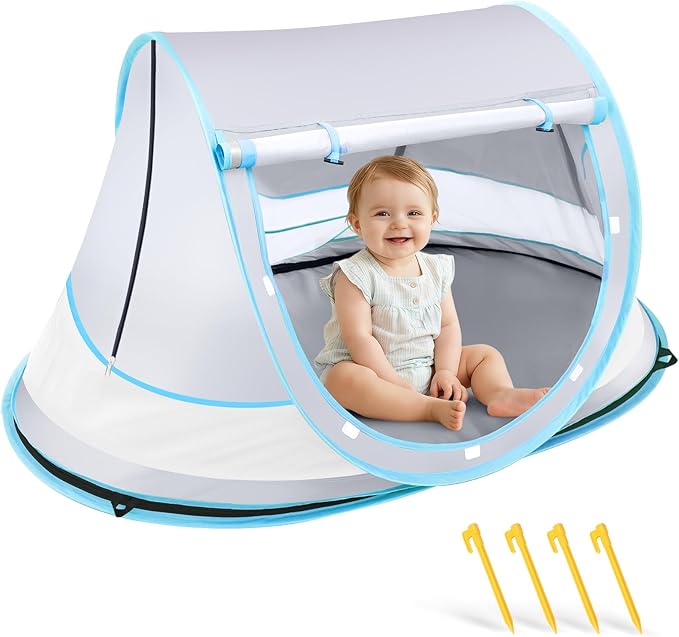 Baby Beach Tent Pop Up Beach Tent Sun Shade for Beach UPF 50+ UV Protection Sun Shelters for Infants with Carry Bag for Outdoor Travel Camping(Gray)