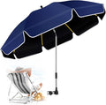 48.8 inch Beach Umbrella with Clamp Sun Shade for Beach Chair 360°Adjustable UV Protection Golf Umbrella with Clip for Outdoor Stroller Wheelchair Camping Chair（ink blue）