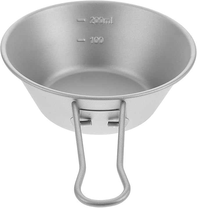 VICASKY Portable Titanium Camp Bowl with Folding Handle Lightweight Outdoor Salad and Fruit Dish Bowl for Hiking Backpacking Travel and Picnic Use