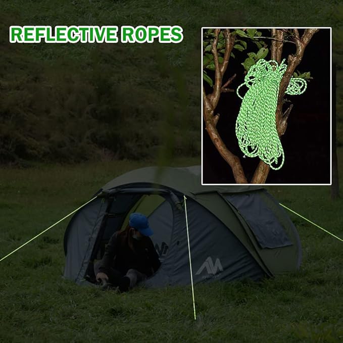 4 Person Pop Up Tents for Camping - AYAMAYA Waterproof Instant Family Tents with Skylight &amp Removable Rainfly Upgraded Large Size with 2 Doors -Automatic Easy Setup Beach Tent with Poles