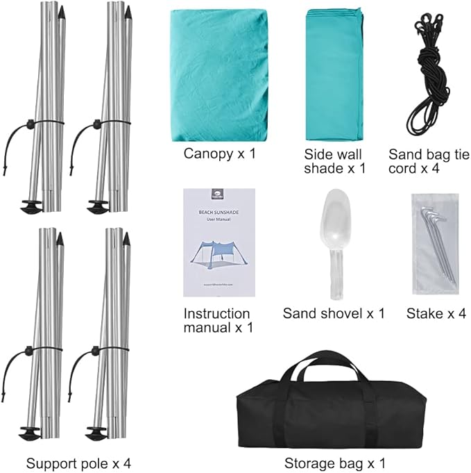 Beach Canopy Tent Shade with Sidewalls 10x10FT 6.6FT Tall UPF50+ Sun Shelter Windproof &amp Water Resistant Includes Guylines Sand Shovel Stability Poles Easy Up for Beach Outdoor Camping Backya