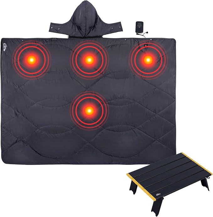 iClimb 1 Heated Camping Blanket and 1 Mini Folding Table Ultralight Compact for Adults Outdoor Camping Backpacking Hiking