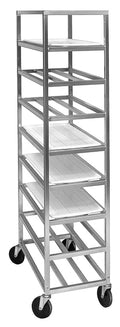 Channel UPR8 Platter Rack Universal Mobile Baking Rack 8 Shelves Heavy-Duty Aluminum Holds Plastic and Aluminum Pans All-Welded Tubular Slides 5 Swivel Casters 70.25H x 16W x 33D